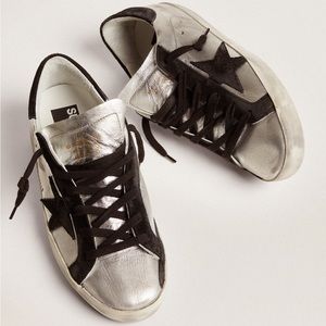 Golden Goose Silver and Black Superstar Suede size 40